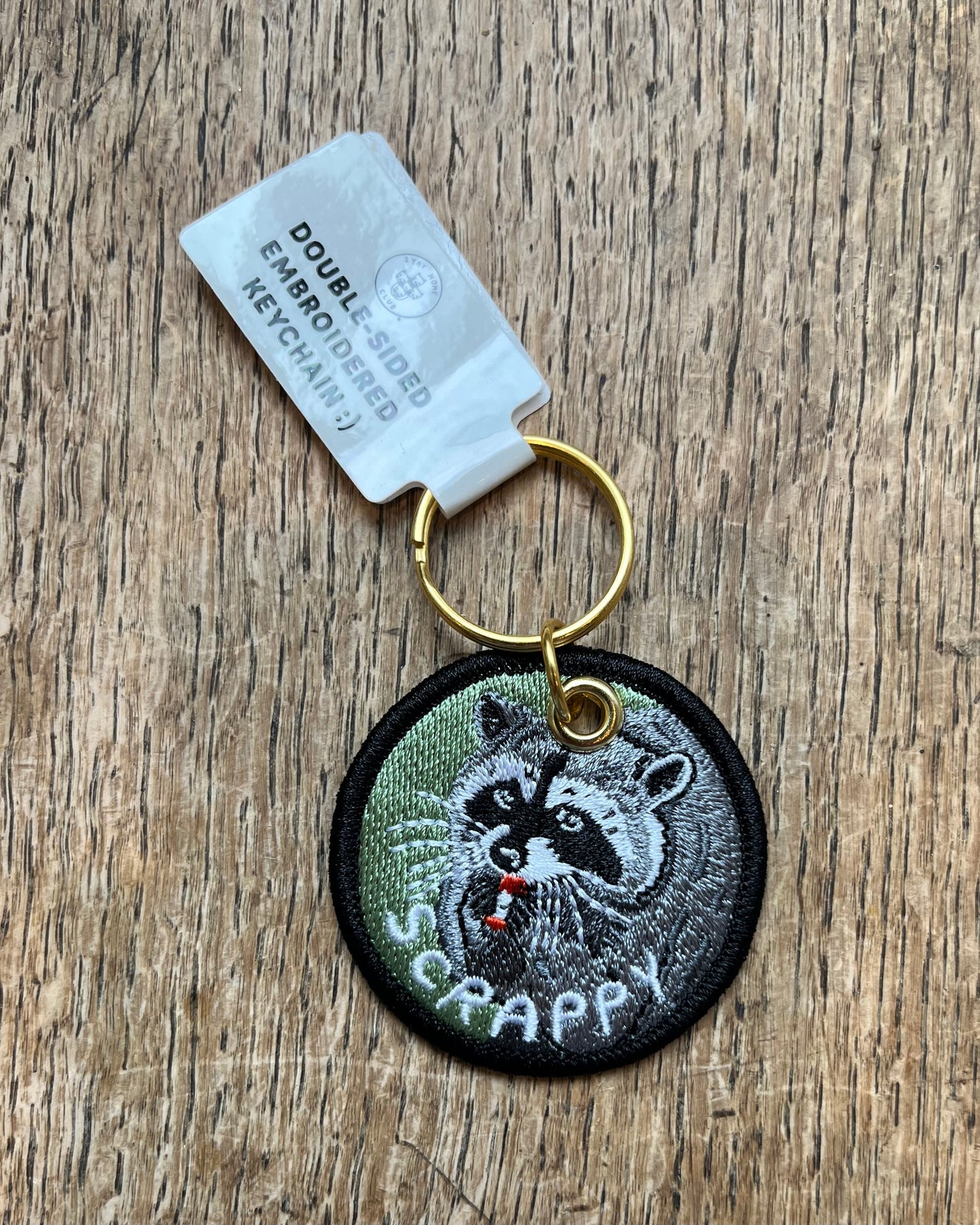 Scrappy Raccoon - Embroidered Keychain