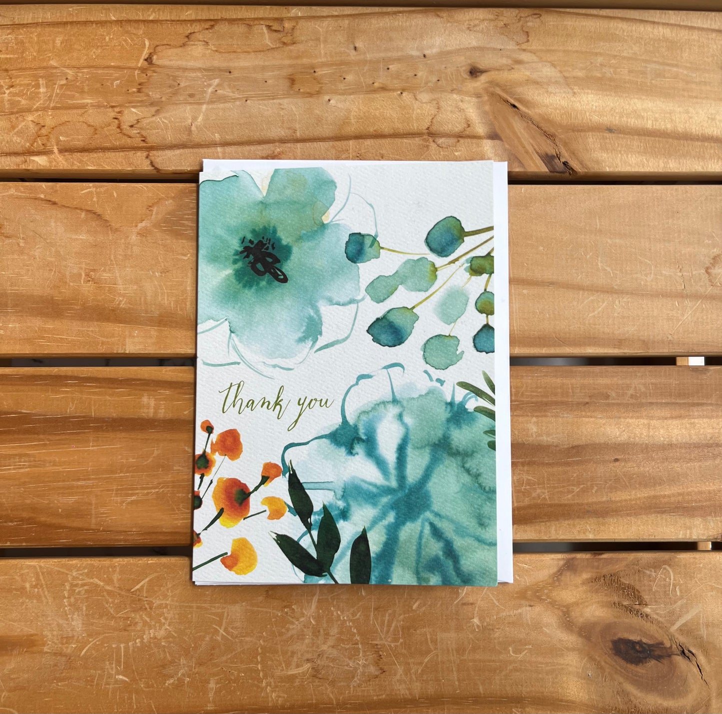 Thank You (Teal Flowers) - Greeting Card